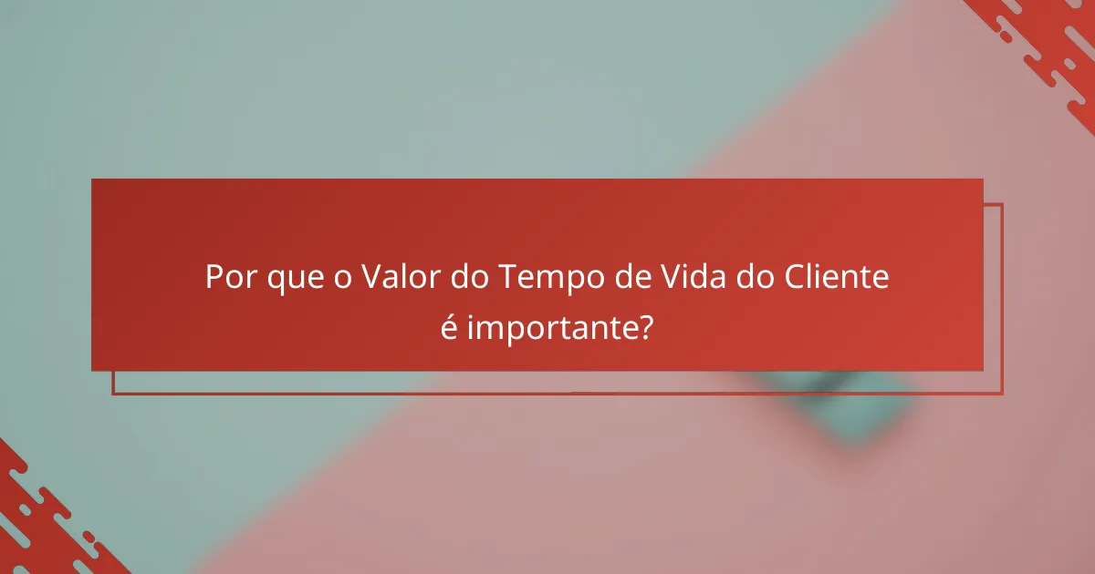 Por que o Valor do Tempo de Vida do Cliente é importante?
